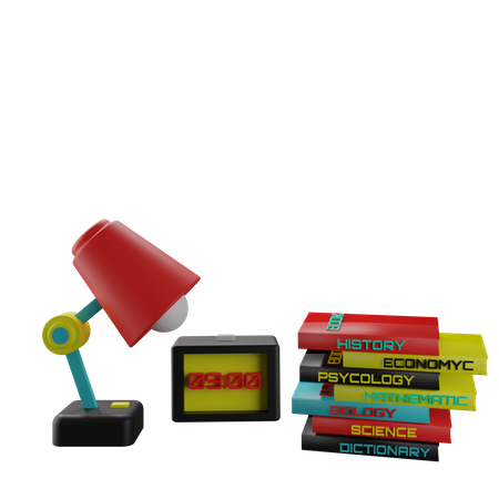 Lámpara y libros  3D Icon