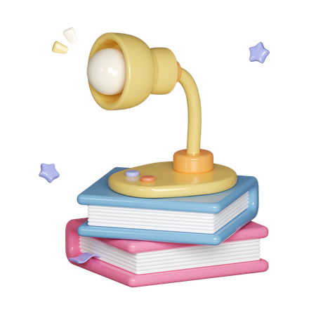 Lampe de table sur une pile de livres  3D Icon