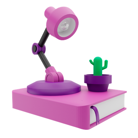 Lampe d'étude et livre  3D Illustration