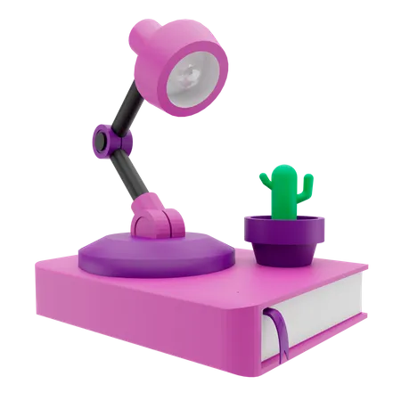 Lampe d'étude et livre  3D Illustration