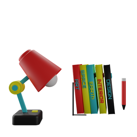 Lampe et livres  3D Icon