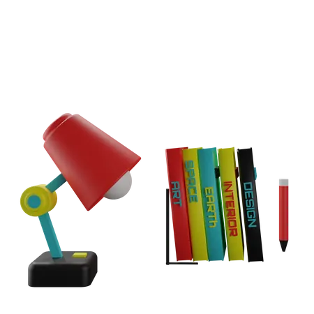 Lampe et livres  3D Icon