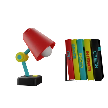 Lampe et livres  3D Icon