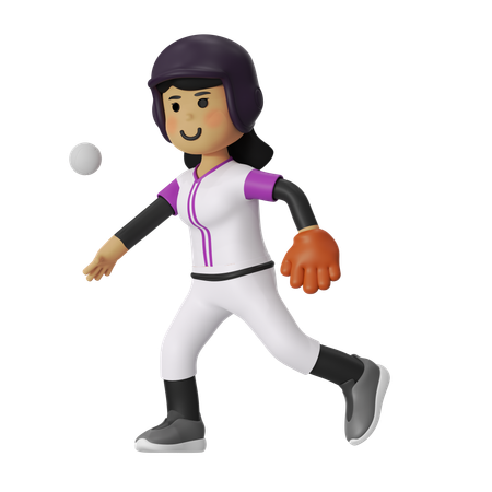Fille qui lance une balle au baseball  3D Icon