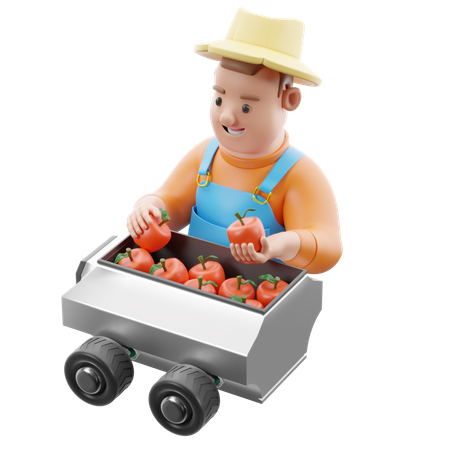 Landwirt nutzt automatisierte Erntetechnologie  3D Icon