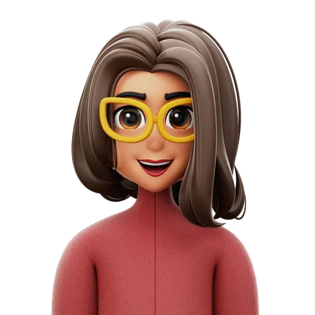 Frau mit langen Haaren und Brille  3D Icon