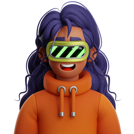 Frau mit langen Haaren mit VR  3D Icon