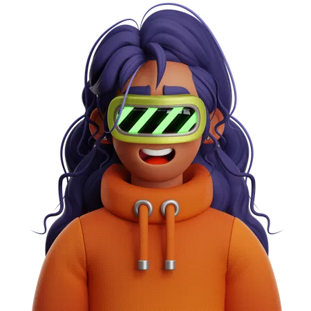 Frau mit langen Haaren mit VR  3D Icon