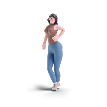 Langhaariges Mädchen stehend pose  3D Illustration