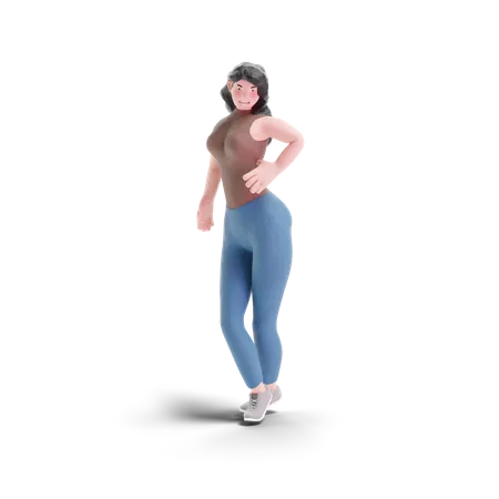 Langhaariges Mädchen stehend pose  3D Illustration