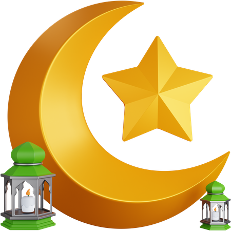 Lantern With Crescent Moon  3D Icon