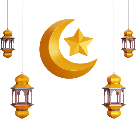 Lantern With Crescent Moon  3D Icon