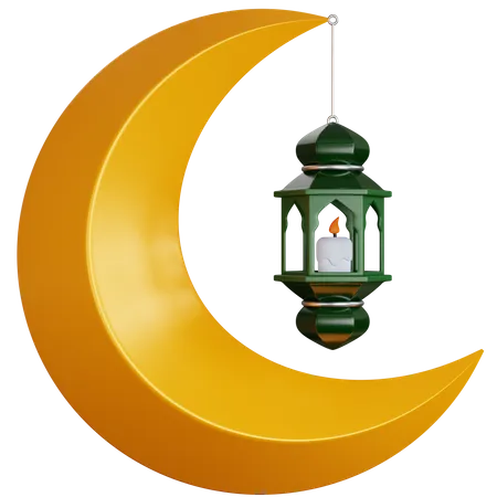 Lantern With Crescent Moon 3D Icon
