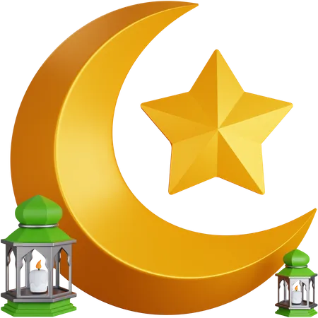 Lantern With Crescent Moon  3D Icon