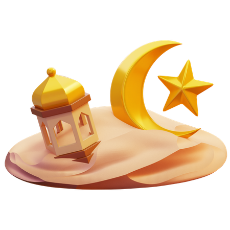 Lanterna lua crescente e estrela  3D Icon