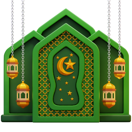Lanternas islâmicas decorativas e lua crescente  3D Icon