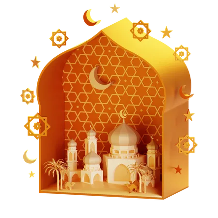 Lanterne et mosquée  3D Illustration