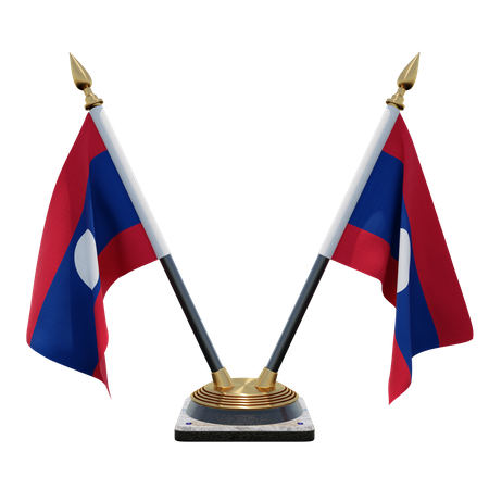 Laos Double Desk Flag Stand  3D Flag