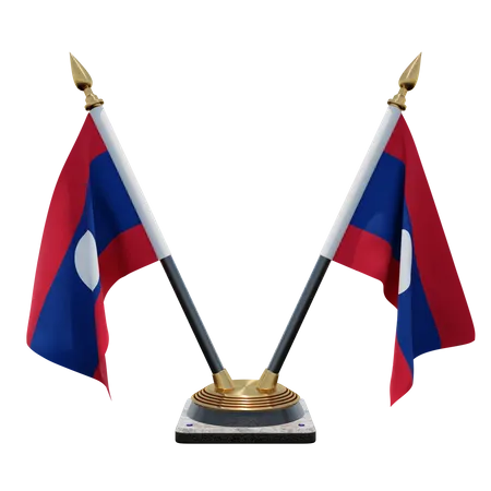 Laos Double Desk Flag Stand  3D Flag