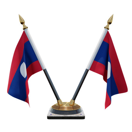 Laos Double Desk Flag Stand  3D Illustration