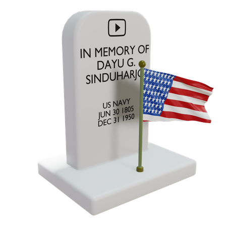 Lápida con bandera de Estados Unidos  3D Illustration