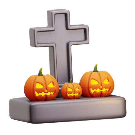 Lápida con Jack O Lantern  3D Icon