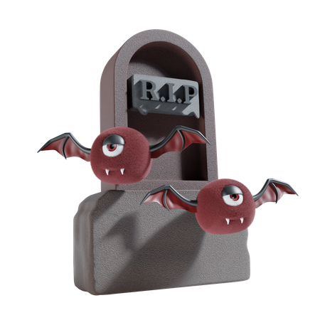 Lápida con murciélago de Halloween  3D Icon