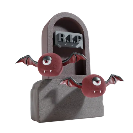 Lápida con murciélago de Halloween  3D Icon