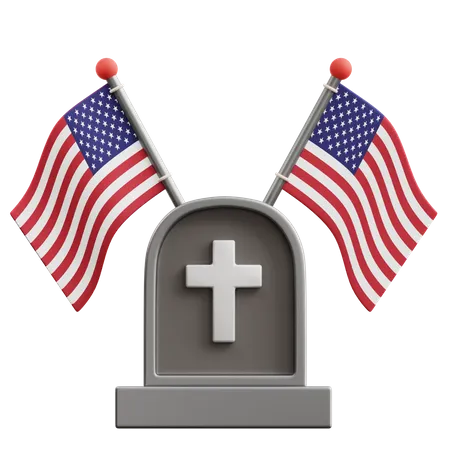 Lápida y banderas americanas  3D Icon