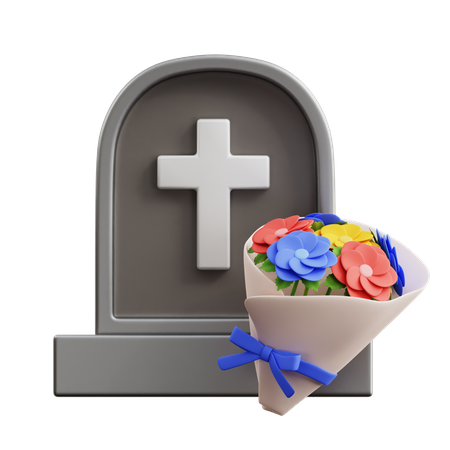 Lápida y ramo de flores  3D Icon