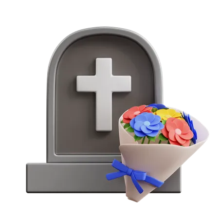 Lápida y ramo de flores  3D Icon