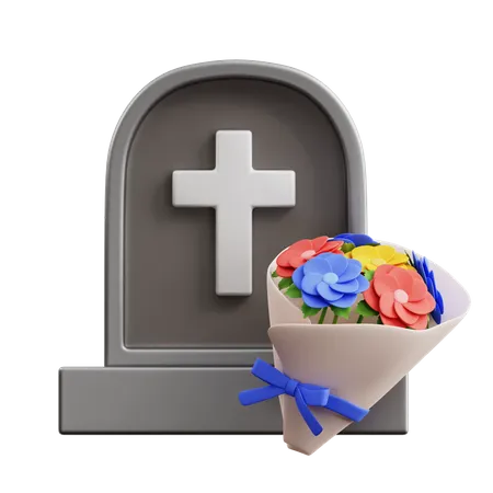 Lápide e buquê de flores  3D Icon