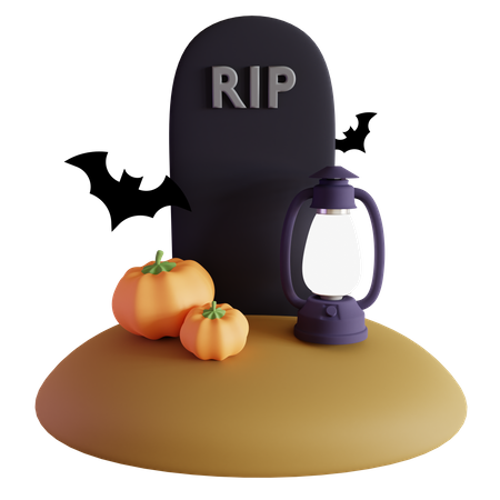 Tombstone Halloween com abóbora e Latern  3D Icon