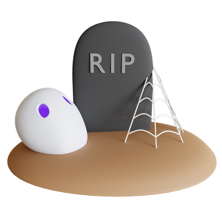 Tombstone Halloween com caveira e teia de aranha  3D Icon