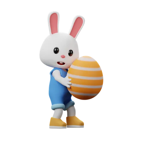 Le lapin apporte un œuf de Pâques  3D Illustration