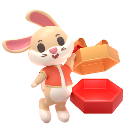 Lapin avec boîte cadeau  3D Illustration