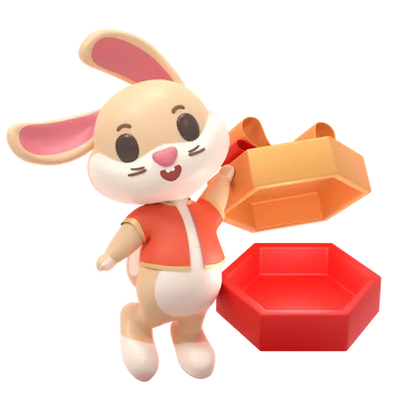 Lapin avec boîte cadeau  3D Illustration