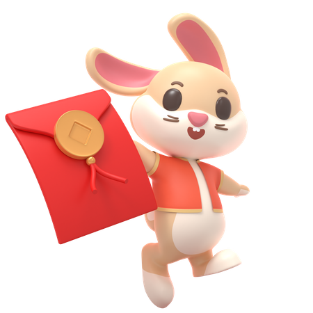 Lapin avec enveloppe rouge  3D Illustration