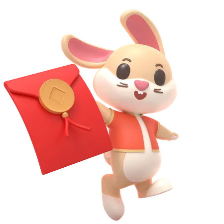 Lapin avec enveloppe rouge  3D Illustration