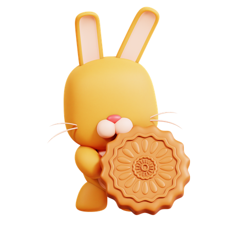 Lapin avec un gâteau de lune  3D Icon