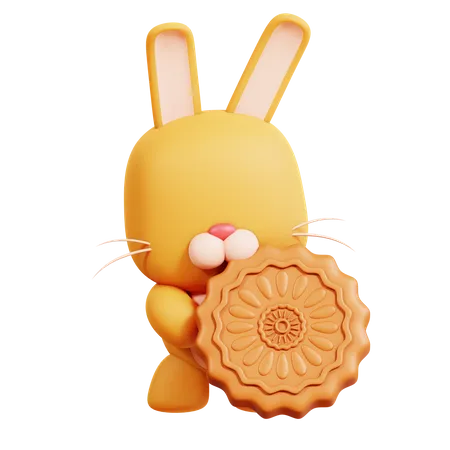 Lapin avec un gâteau de lune  3D Icon