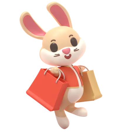 Lapin avec un sac à provisions  3D Illustration