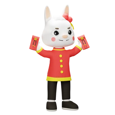 Le lapin chinois apporte de l'angpao  3D Illustration