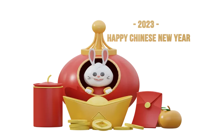 Lapin chinois profite du nouvel an chinois 2023  3D Icon