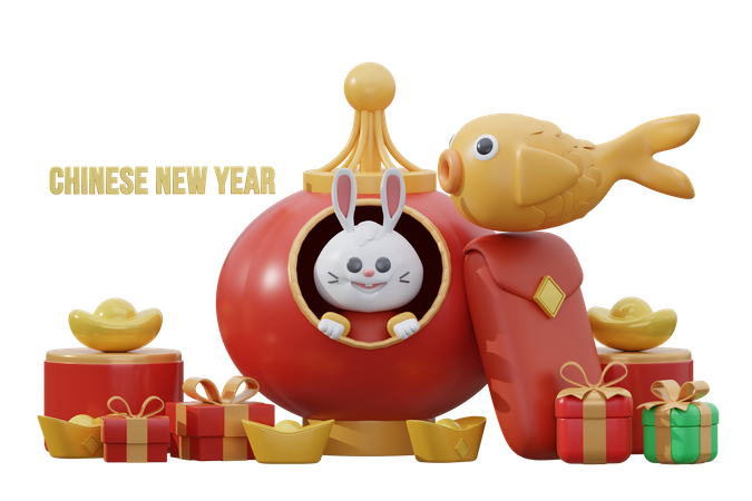 Lapin chinois célébrant le nouvel an chinois  3D Icon