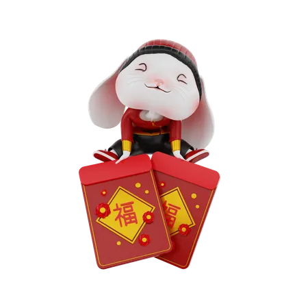 Lapin chinois sur Angpao  3D Illustration