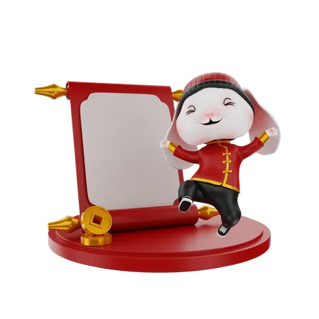 Lapin chinois sur le podium  3D Illustration