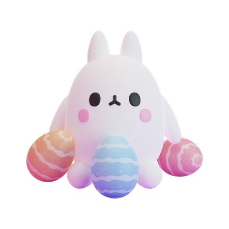 Lapin de Pâques avec des œufs  3D Illustration