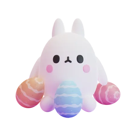 Lapin de Pâques avec des œufs  3D Illustration