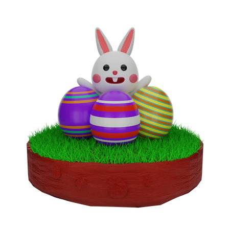 Lapin de Pâques avec des œufs  3D Illustration